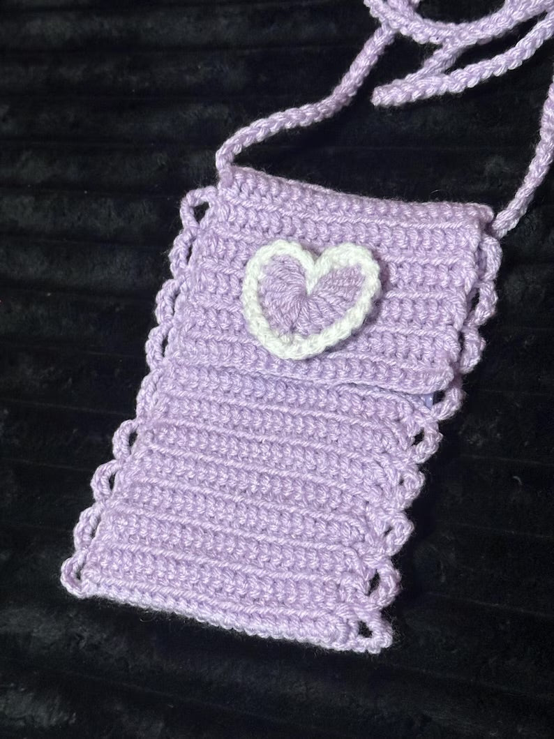 Crochet Heart Crossbody Bag for Phones